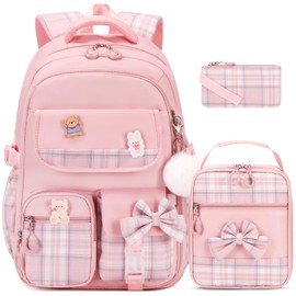 ACESAK Girls Backpack - 3PCS Backpack for Girls Cute School Backpacks for Girls Kindergarten Elementary Preschool Middle Kids School Bags with Lunch Box Pencil Case Set (Pink)