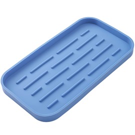 MicoYang Silicone Kitchen Sink Organizer Tray for Multiple Usage,Eco-Friendly Sponges Holder for Kitchen Bathroom Counter or Sink,Dish Soap Dispenser,Scrubber,Bottle,Cup (Lichen Blue, 10"×5.3")
