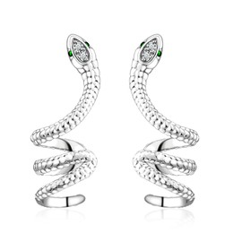 Snake Cuff Earrings for Women - Silver Snake Crawler Climber Studs Earring Piercing CZ Ear Stud Zircon Snake Wrap Earrings Jewelry Adjustable
