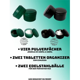 Shaker Set of 2 - with Powder Compartments & Stainless Steel Mixing Ball - 100% BPA Free Protein Shaker 500 ml - Leak-Proof - Dishwasher Safe - with 2 Compartments & Tablet Box - Fitness Cup for