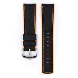 Hirsch Performance Replacement Watch Strap Made of Leather/Rubber Black/Orange Canvas Look 30955S, Bridge Width: 22 mm, Orange Band / Silver Buckle, Strap.