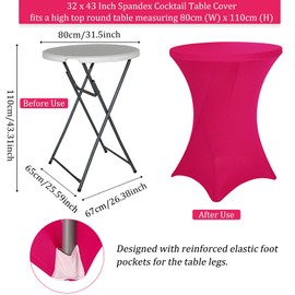 4 Pack 32x43 Inch Cocktail Table Cover Spandex Stretch Square Corners Tablecloth, Fuchsia Cocktail Round Table Cloth, Fitted High Top Table for Bar, Weddings, Birthday, Banquet, Party (Fuchsia)