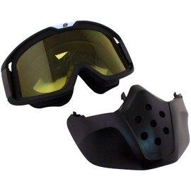 Birdz Eyewear Pelican Black Fitover Padded ATV Motorcycle Riding Goggle with Face Mask Yellow Lens
