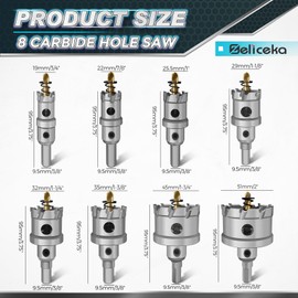 Zeliceka TCT Carbide Hole Saw Kit for Hard Metal, 12 pcs Heavy Duty Carbide Tungsten Carbide Tipped Hole Saw Set, with 1 Aluminum Box 2 Extra Pilot Drill Bits and 2 Hex Key