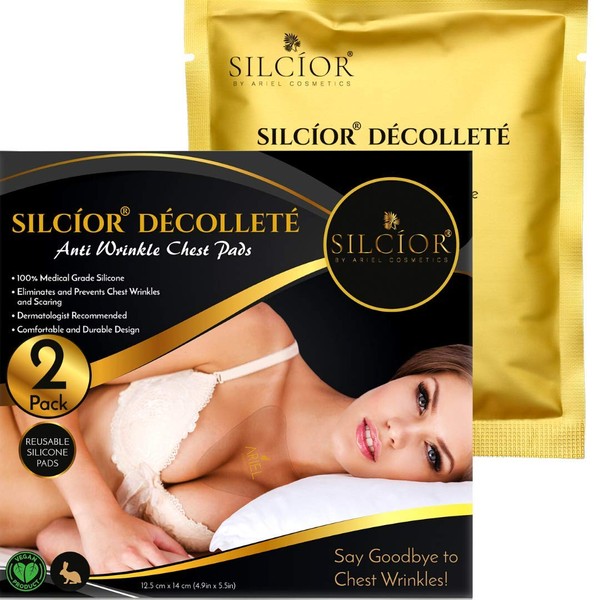 SILCIOR 2 PACK Chest Wrinkle Pads, Silicone Chest Wrinkle Pad, Decollete Anti Wrinkle Chest Pads, Chest Wrinkle Pads Sleeping Reusable, Chest Patches for Wrinkles, Smoothing Pads
