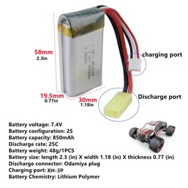 Fytoo 3PCS 7.4V 850mah Li Battery & 1pallet 3 Conversion Cable for 9300 9301E 9302E 9303E 9034E 9305E 9310 9201E 2.4G 1:18 Full-Scale Four-Wheel Drive High-Speed Off-Road RC Car