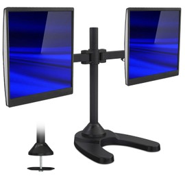 Mount-It! Dual Monitor Stand | Double Monitor Free Standing Desk Mount | Arms Fit Two x 19 20 21 22 23 24 Inch VESA 75 100 Compatible Computer Screens | Interchangeable Grommet Base Also Included