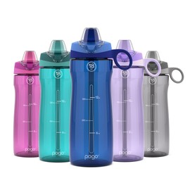 Pogo BPA-Free Tritan Plastic Water Bottle with Soft Straw Lid, 18 Oz, Blue