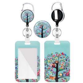 WoEluone Retractable Badge Reel with ID Badge Holder,Tree of Life Name Work Badge Clip with Heavy Duty Badge Reel Retractable Keychain Vertical ID Holder for Office Worker Nurse Teacher Student