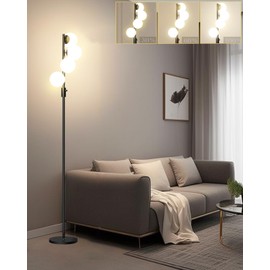 Lightdot 64IN Dimmable (Brightness Adjustable) Globe Floor Lamp, Black Standing Lamps with 4PCS 3000K G9 Bulbs Soft Warm White Eye Care, Mid Century Modern Floor Lamp for Living Room