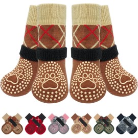 Dog Socks to Prevent Licking Paws for Hardwood Floors Anti Slip, Dog Shoes Booties for Hot/Cold Pavement,Grippy Boots & Paw Protectors Traction Control for Small Medium Large Senior Dogs (Brown, S)