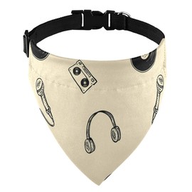 Poeticcity Music Doodles Vinyl Records Headphones Tapes Microphones Dog Adjustable Martingale Collar, Buckle Bandanas Triangle Kerchief Bibs Scarf, Saliva Bibs Pet Regular Collars for Cat Pets