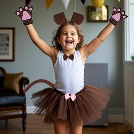 Kirei Sui Kids Animal Puppy Brown Dog Costume Dachshund Tutu and Ear Headband Brown