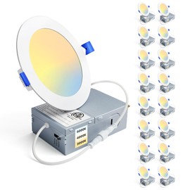 Ensenior 16 Pack 4 Inch LED Recessed Ceiling Light, Dimmable, 3000K-5000K 3CCT, 750LM 9W 120V, High Brightness Canless Wafer Downlight - ETL&FCC&IC