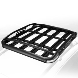 Auto Dynasty Roof Rack Cargo Carrier Basket Fits Vehicles with Crossbars, Universal Aluminum Car Top Luggage Holder for Cars Trucks SUVs, 50" L x 38" W x 5.5" H, Powdercoat Black