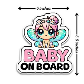 Baby on Board Signs for Car, 6.5 x 6 Baby Fairy on Board, Waterproof and UV-Resistant Baby on Board Sticker, Durable Baby Sign for Safety Awareness, Easy to Apply for Window or Bumper