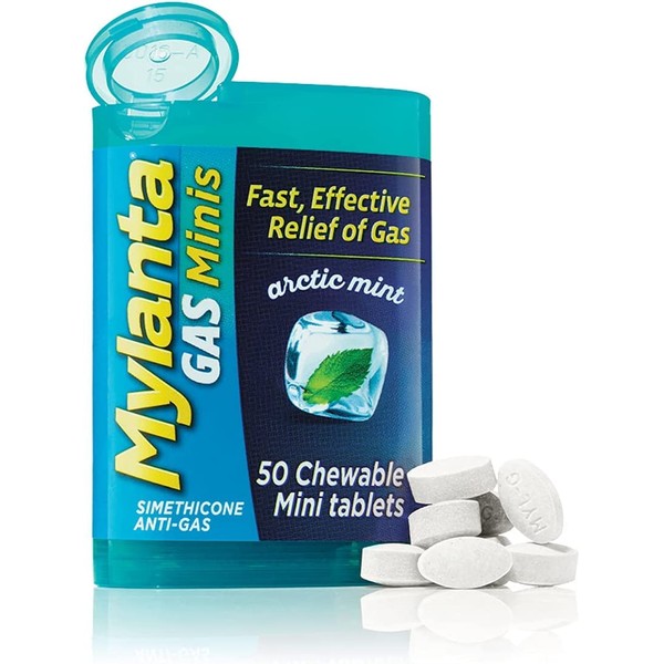 Mylanta Gas Mini Chewable Tablets, Arctic Mint 50 Count (2 Pack) by Mylanta