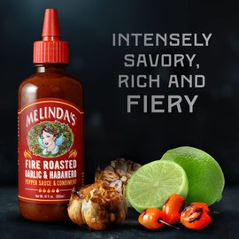 Melinda’s Fire Roasted Garlic & Habanero Hot Sauce - Craft Hot Sauce with Slow Roasted Garlic, Roasted Habanero Peppers, Lime Juice - Richy & Smoky Habanero Hot Sauce 12oz, 3 Pack