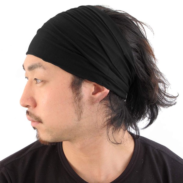CCHARM Black Japanese Bandana Headbands for Men and Women – Comfortable Head Bands with Elastic Secure Snug Fit Ideal Runners Fitness Sports Football Tennis Stylish Lightweight L