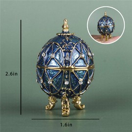 YU FENG Blue Faberge Egg Trinket Box Collectible,Hand-Painted Easter Egg Crystal Jeweled Jewelry Box Hinged