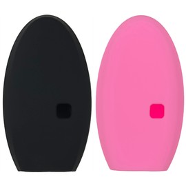 REPROTECTING Silicone Rubber Key Fob Cover Compatible with Nissan Altima SR Armada SL Maxima Murano Pathfinder Rogue Titan Versa Sentra (5 Buttons) (Black Pink)