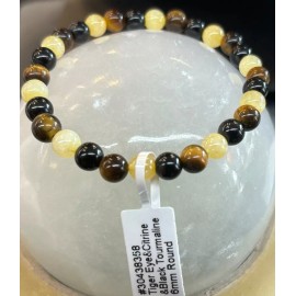 Unbranded Tiger Eye, Citrine And Black Tourmaline 6 Mm Bracelet