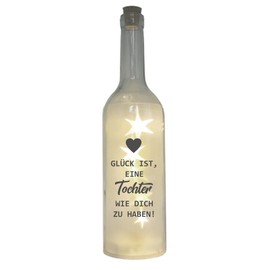WB wohn trends LED Bottle with Motif, Glück ist eine Tochter wie Dich zu haben, Grey, 29 cm, Bottle Light, Glitter Bottle, Light Bottle Lamp with Text Saying
