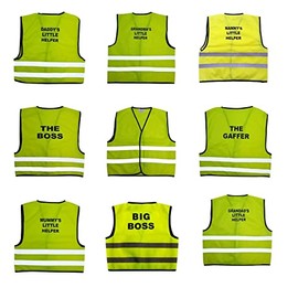 ONZIZO Kids High Visibility Hi Viz Safety Vest Top Hi Vis Baby Waistcoat SLOGANS/PRINTS (Daddy's little helper, M (1-2 yrs)