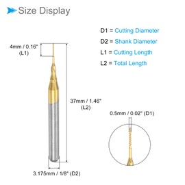 CoCud Corn End Mill, 0.5mm Cutting Diameter 3.175mm 1/8" Shank, Ti Coated Solid Carbide CNC Router - (Applications: for PCB, Wood, Plastic)