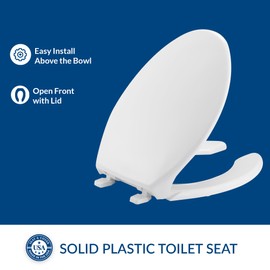 BEMIS 1950 Commercial Open Front Plastic Toilet Seat, Heavy Duty Industrial Seat with Lid, Made in USA, Elongated, White