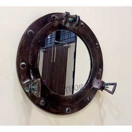THOR INSTRUMENTS Nautical Porthole Wall Mounted Mirrors | Maritime Ship's Decor Window | Maritime Aluminum Vintage Decor (12 Inches, Antique Black) Rustic Vintage Home Decor Gifts