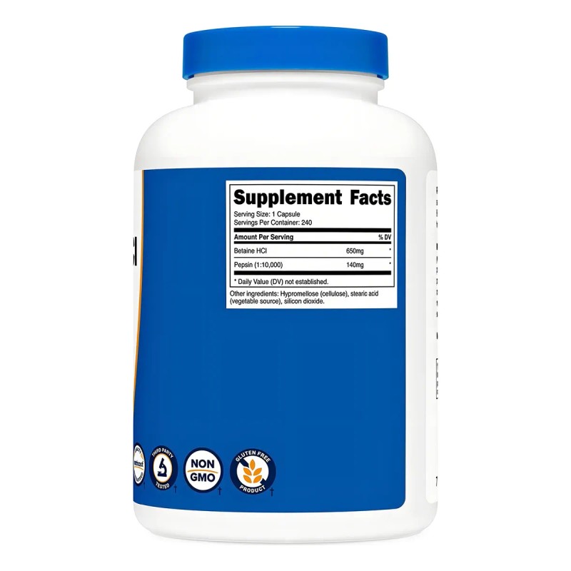 Betaína Hci Y Pepsina 790mg 240 Cápsulas Apoyo Digestivo Sabor