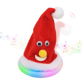 Hopearl Singing Christmas Hat Toy Dancing Glowing Rockin Shaking Electric Interactive Animated Toy Plush Buddy Gift for Toddlers Kids, Red, 8''
