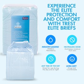 Trest Elite Briefs for Men and Women, Overnight Diapers for Incontinence, Elite Absorbency, Comfortable, Odor Neutralizing and Secure Fit with 2 Wide Tabs - Blue, Medium (Pack of 2)