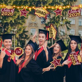 OuMuaMua Graduation Decorations Class of 2026-30pcs Maroon Gold Graduation Table Centerpieces Sticks Table Toppers with Lights for College High School Congrats Grad Party Supplies