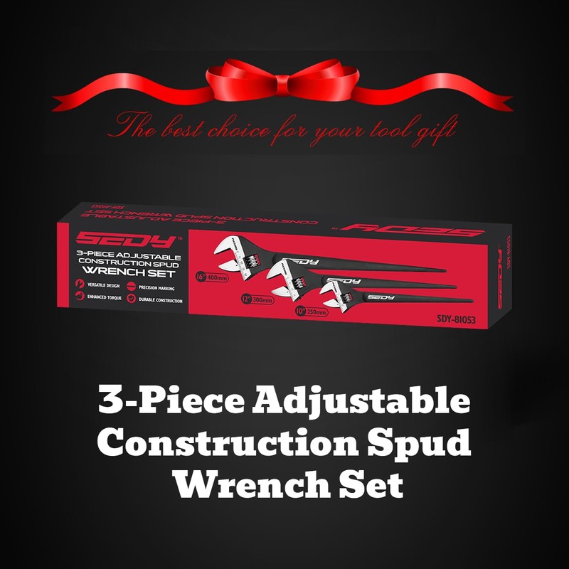 3-Piece Adjustable Spud Wrench Set, 10-inch, 12-inch, 16-inch, SAE and