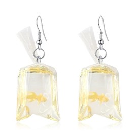 Seakuur Women Funny Candy Cherry Goldfish Water Bag Shape Dangle Hook Earrings Female Charm Jewelry (Big Tail Goldfish-Yellow)