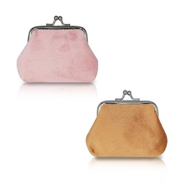 AfitLulu 2Pcs Coin Purse, Soft Plush Kiss-Lock Change Purse for Women, Small Mini Change Purse with Clasp for Jewelry, Keys, Coin, Cash (3.9 * 2.9inches) (Rose red+Blue)