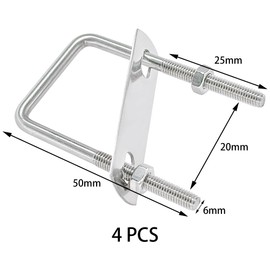 4 PCS 304 Stainless Steel U-Bolts,Square U Bolts with Hex Nuts and Plates (M6 x 80 x 50mm)