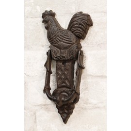 Ebros Gift 8.75" Tall Cast Iron Metal Rustic Farmhouse Rooster Chicken Door Knocker Statue with Built in Striking Plate Birds Home Decorative Garden Barn Cabin Cottage Accent Sculpture