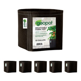 GeoPot Fabric Grow Bags 5 Pack Thick Nonwoven Plant Fabric Pots for Outdoors and Indoors, Aerated Fabric Planter for Fruits, Vegetables, Flowers, Herbs (10 Gallon)