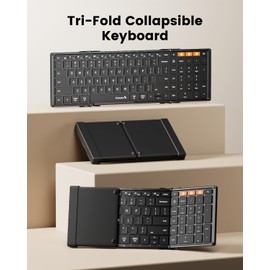 ProtoArc ProtoArc Backlit Foldable Keyboard, XK01 Plus Folding Portable Bluetooth Keyboard for Travel, True Full Size External Wireless Keyboard with Backlight for iPad Tablet Smartphone Laptop - Black