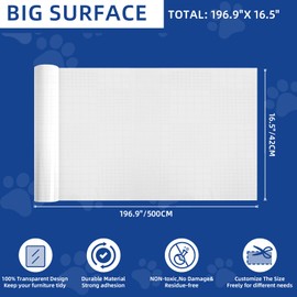 Anti Cat Scratch Furniture Protector Clear: TOOSOFt Thicken Vinyl 196.9"x16.5" Couch Protector from Cat Claws - Single Sided Sticky Flexible Cat Tape for Furniture, for Couch Corner Door Walls Bed