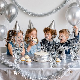 YinNorth 12 Pcs Metallic Foil Spray Centerpiece Party Star Table Decoration Brust Glitter Table Topper Decor for Birthday Graduation Holiday Christmas Dining Celebration New Year Party Supplies,Silver