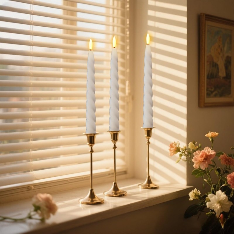 Eldnacele Flameless Flickering Taper Candles with Remote and Timer, Battery