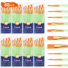 ESRICH Acrylic Paint Brushes Set, 8 Packs/80 Pcs, Nylon Brush Head, Suitable for Acrylic, Oil, Watercolor, Rock Body Face Nail Art, Perfect Suit of Art Painting, for Kids Adult Drawing (Green)