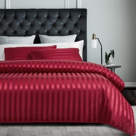 YASMENG Satin Duvet Cover 140 x 200 cm Red Stripe Shiny Deluxe Satin Soft Silky Bedding Single Adult with Zip Closure with Pillowcase 65 x 65 cm