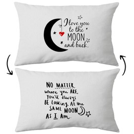 I Love You to The Moon and Back Reversible Throw Pillow Case,12 x 20 inch Home Decor Cushion Cover,Long Distance Relationship Gifts,Love Wedding Day, Going Away Couples Gifts (White)