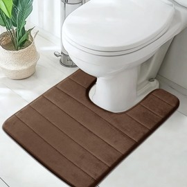 LUSCHEER Absorbent WC Toilet Rug Non-Slip U Shape Pedestal Mat Bath Mat, Extra Soft Memory Foam Bathroom Toilet Mat for Floor, Quick-drying Machine-Washable, 50 x 60 cm, Brown