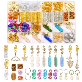 129 Pcs Crystal Wire Wrapped Adornment Dreadlock Charms Clip Imitation Wood Beads Braid Accessories Hair Jewelry for Butterfly Locs - Pattern Name: 129 Piece Set